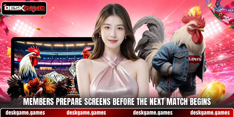 Members prepare screens before the next match begins