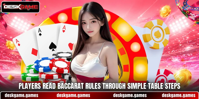 Players read baccarat rules through simple table steps