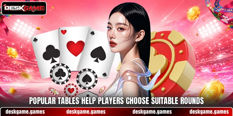 Popular tables help players choose suitable rounds
